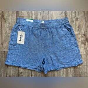 Linen blend Frank & Oak Blue Women's Shorts summer beach Lagenlook pockets
